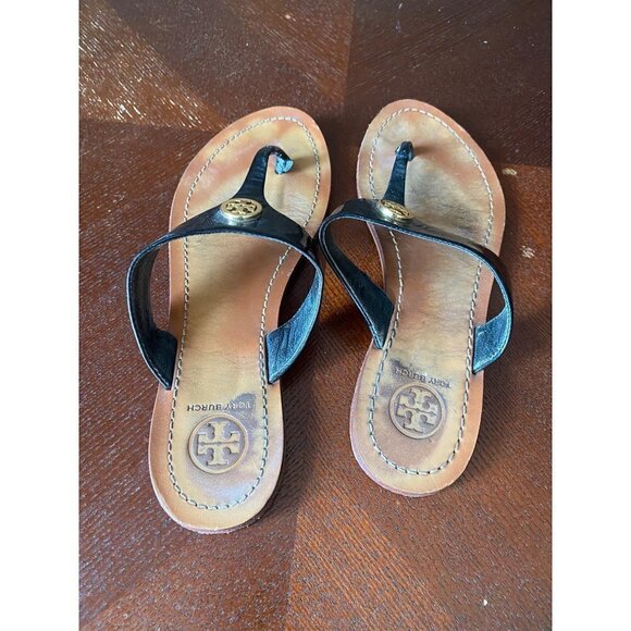 Tory Burch Cameron Black Patent Leather Thong Casual Sandal - 6 1/2 - Picture 4 of 11